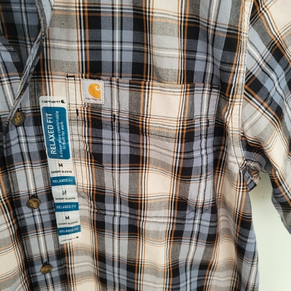 Carhartt Men Essential Button Down Relaxed Fit Short Sleeve Plaid Shirt  Medium - Picture 3 of 8